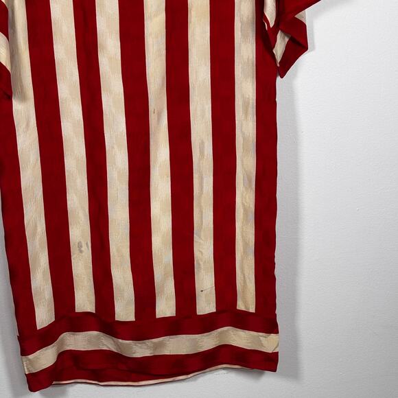 Vintage 1980s Flora Kung Silk Red White Striped Dress Damask Wounded Bird AS IS - Picture 4 of 16